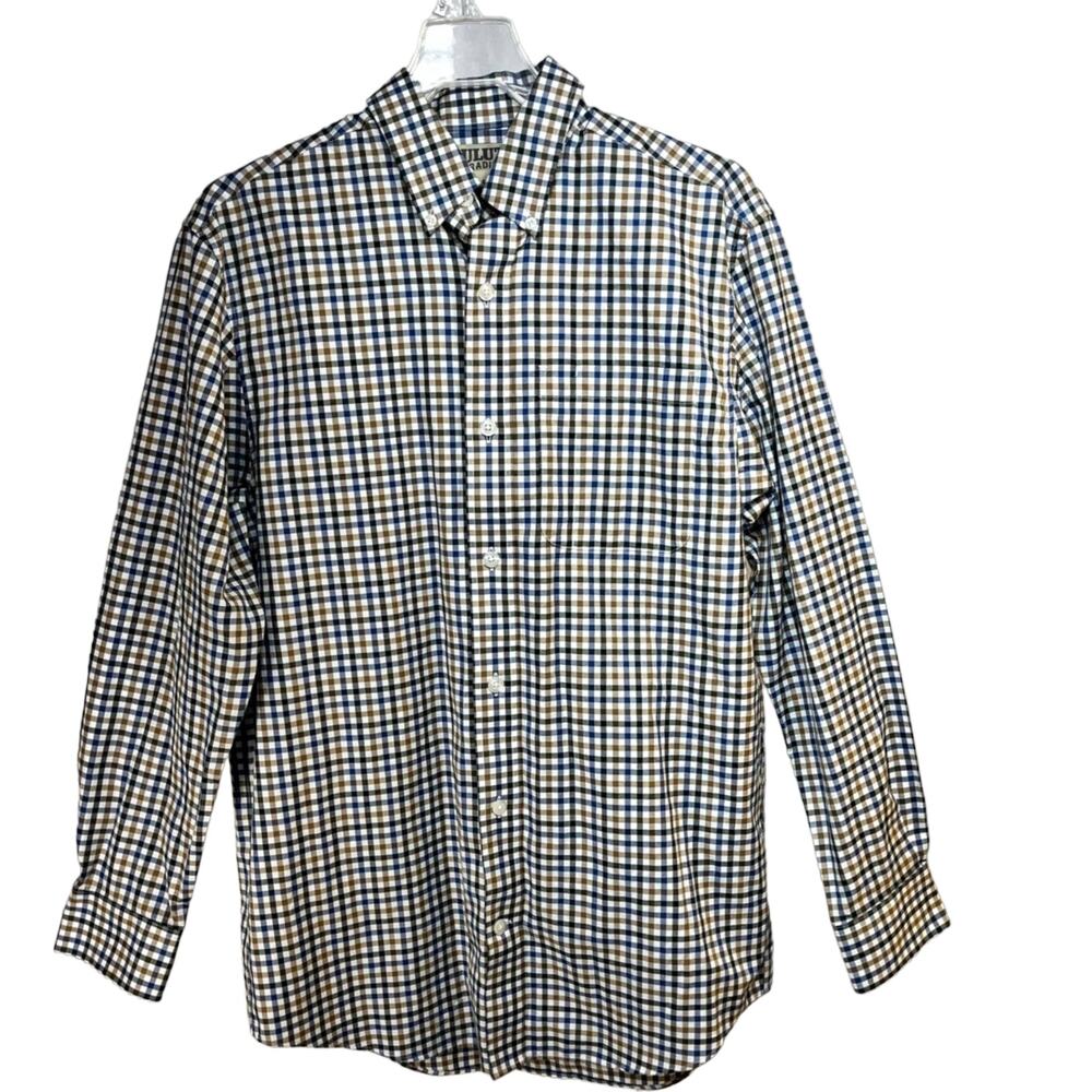 Duluth Trading Co. Wrinkle Fighter Shirt Men's Small Blue Brown White Plaid L/S